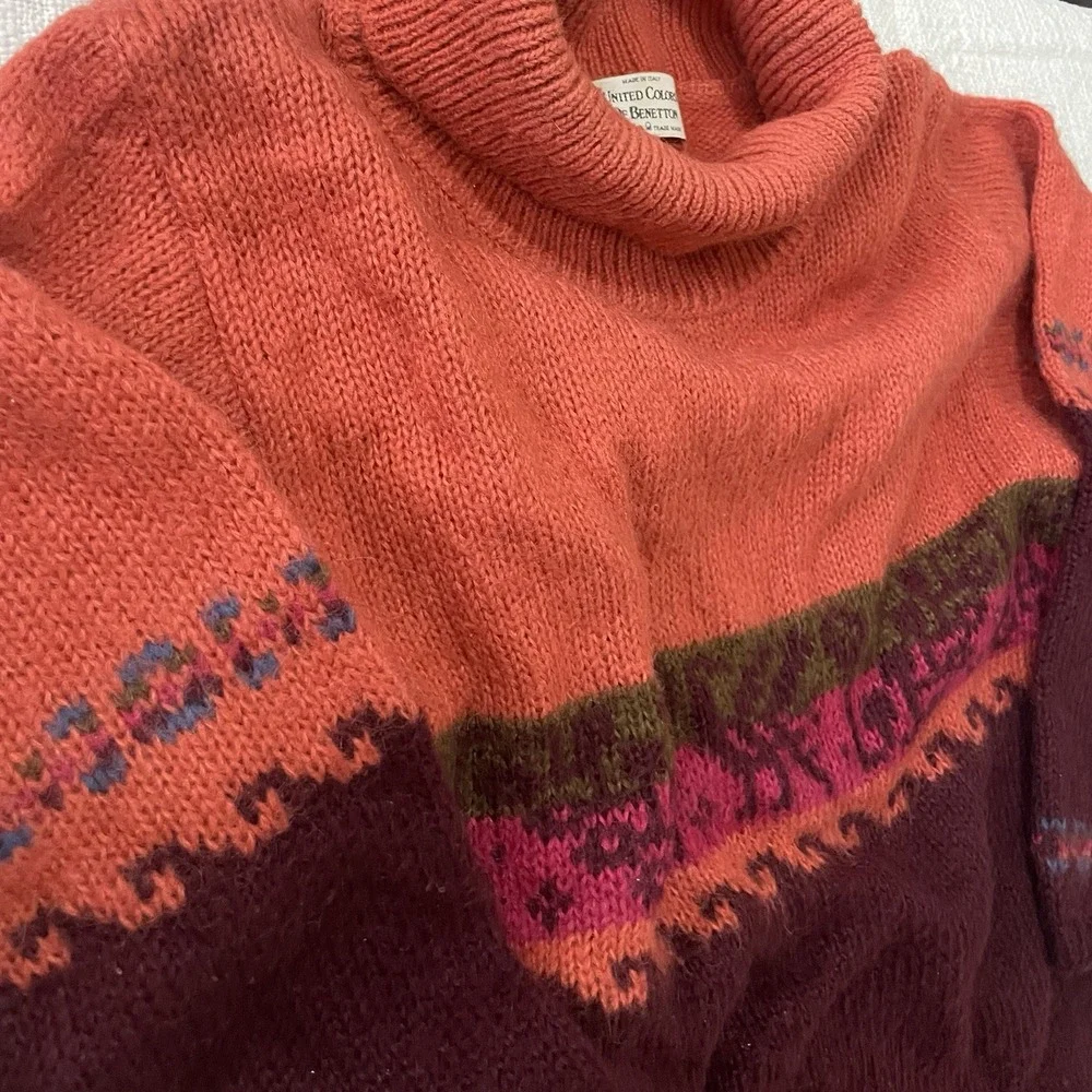 United Colors of Benetton Wool Knit Nordic Pattern‎ Sweater Size 48 Italy Warm